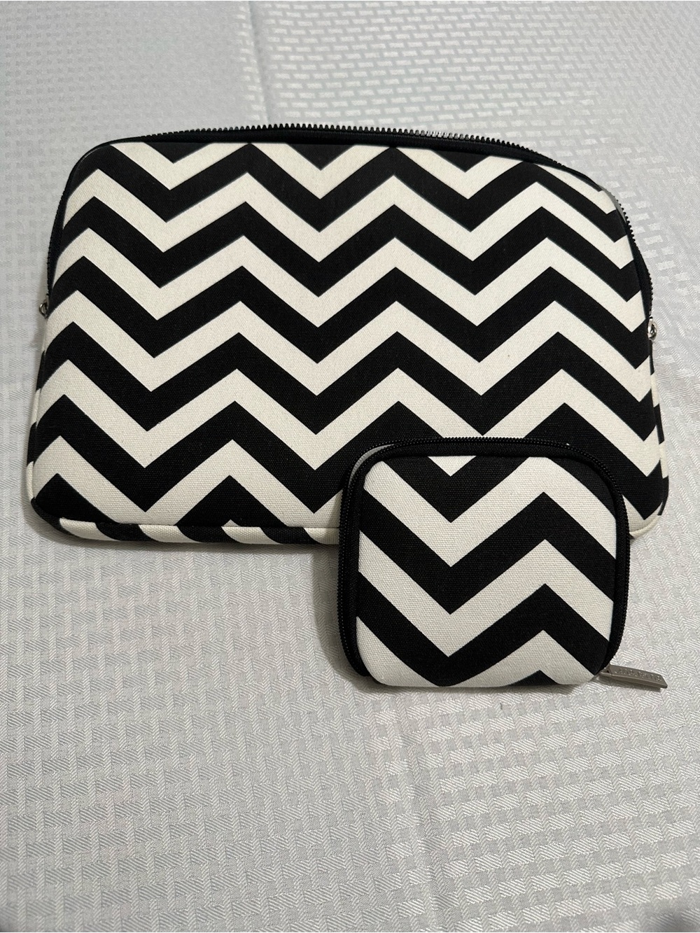 Monochrome Chevron Zip Pouch Duo for your laptop and mouse